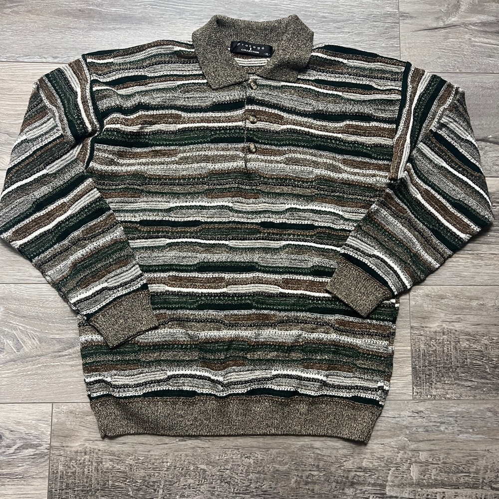 Vtg Protege Mens Cosby Sweater 1/4 Button Muticolor Big And Tall Size XL